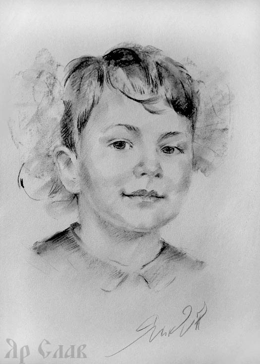 Портрет дівчинки, графіка, вугільний олівець